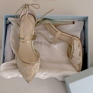Bella Belle Anita Lace Gold Leather Heels (7)